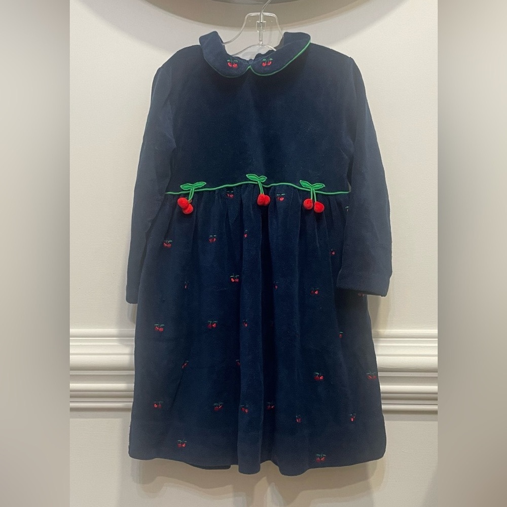 Florence Eiseman long sleeve navy velvet cherry appliquéd dress Size 5